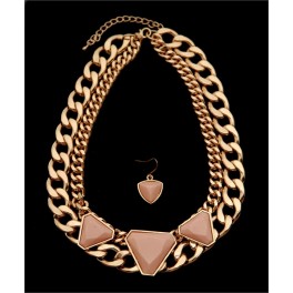Gold Peach Braided Chain Necklace set