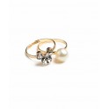 Double Adjustable Rings Stone And Pearl Set