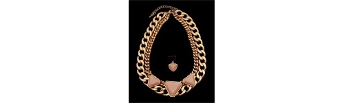Gold Peach Breaided Chain Necklace set